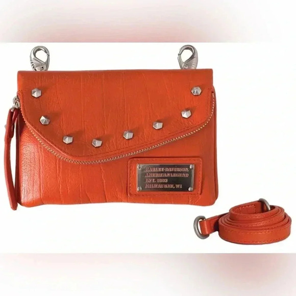 NWOT Harley Davidson Rare All Bark Orange Leather Hip/Crossbody Bag - Picture 1 of 12